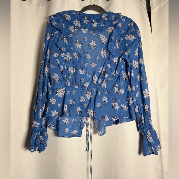 Free People Amanda Ruffle Top in Blue and White Cool Combo Size XS - Picture 6 of 15